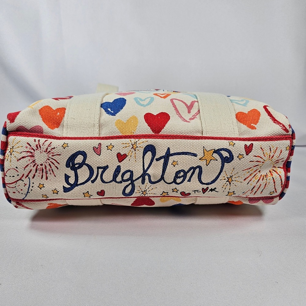 Brighton Canvas Tote Bag Hearts Love Red Blue White Crossbody Strap - Picture 3 of 8